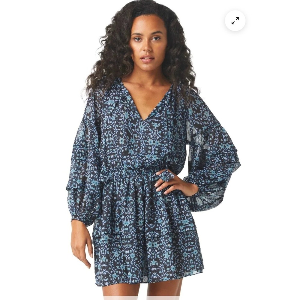 MISA Los Angeles Karlina Dress Nightshade Flora Blue Metallic Mini Dress Medium